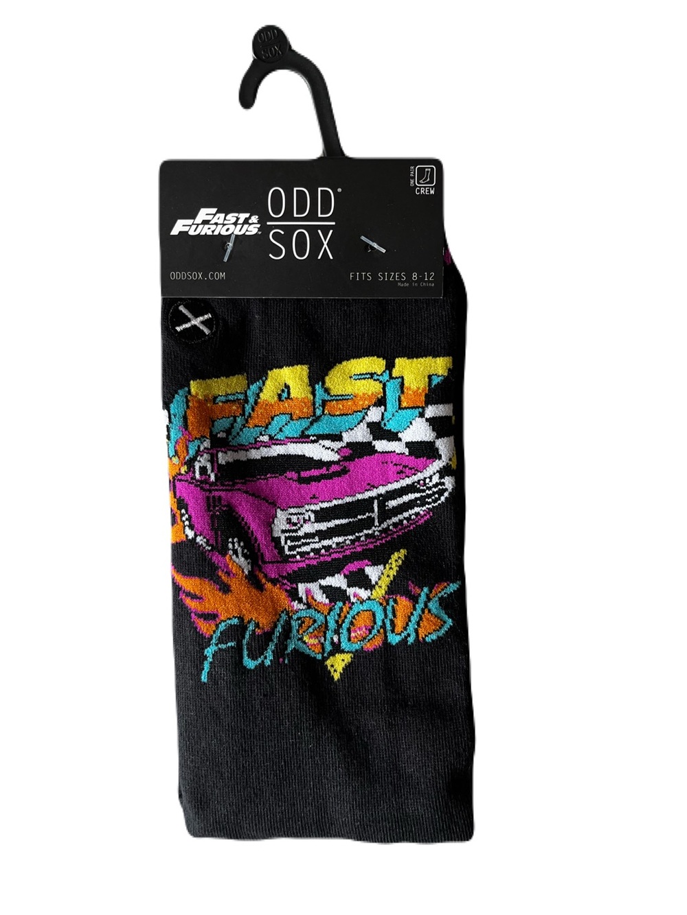 Odd Sox Fast & Furious Black Graphic Crew Socks